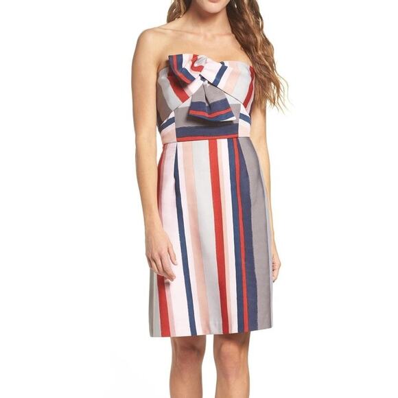Sam Edelman Multicolor Stripe Bow Detail Strapless Fit & Flare Pencil Dress - Picture 1 of 14